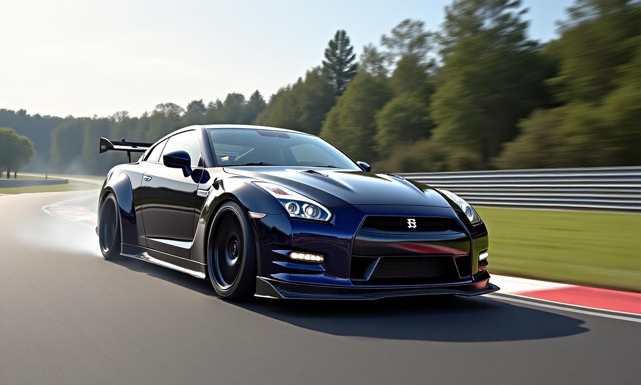 サーキットを走行するカスタムされた日産GTR R35